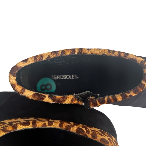 Aerosoles Boots Booties Heeled Play Pleat Faux Suede Leopard Animal Print Detail - Picture 9 of 12